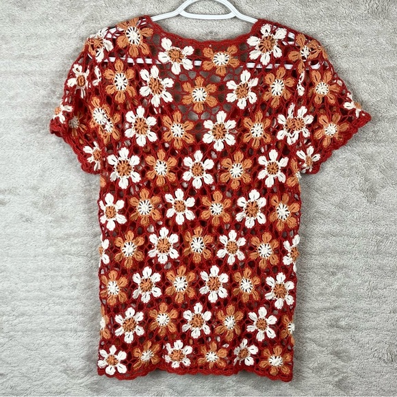 Vintage Y2K Crochet Daisy Knit Sweater Cardigan Button Medium - Picture 13 of 16